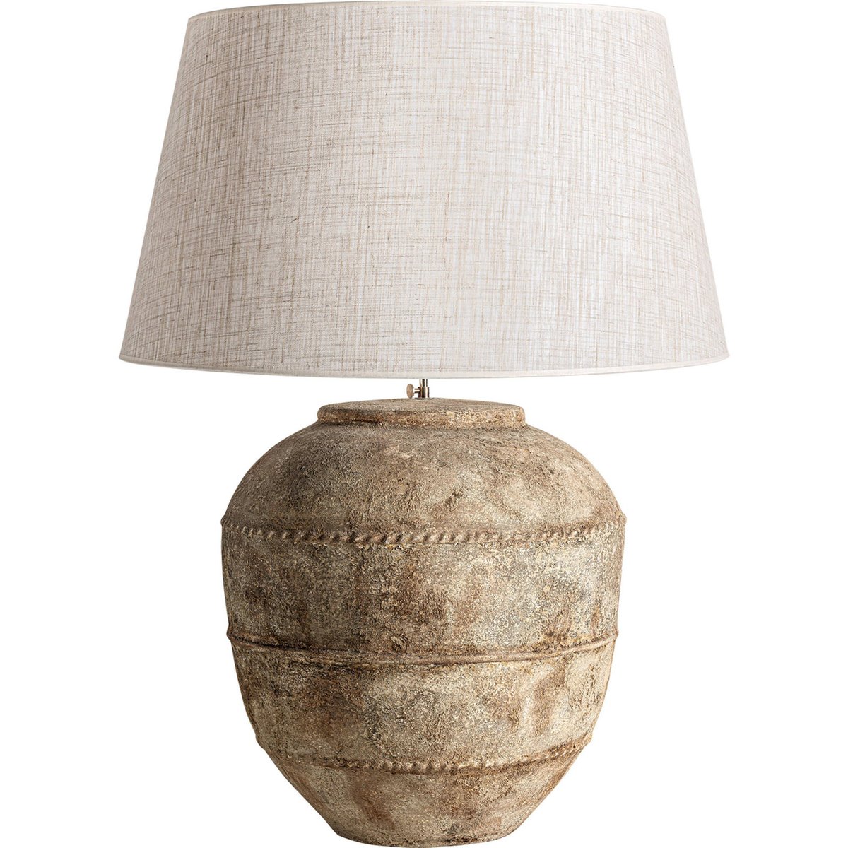 Lampe à poser style colonial en terre cuite marron vieilli et blanc, RECOLLECTION