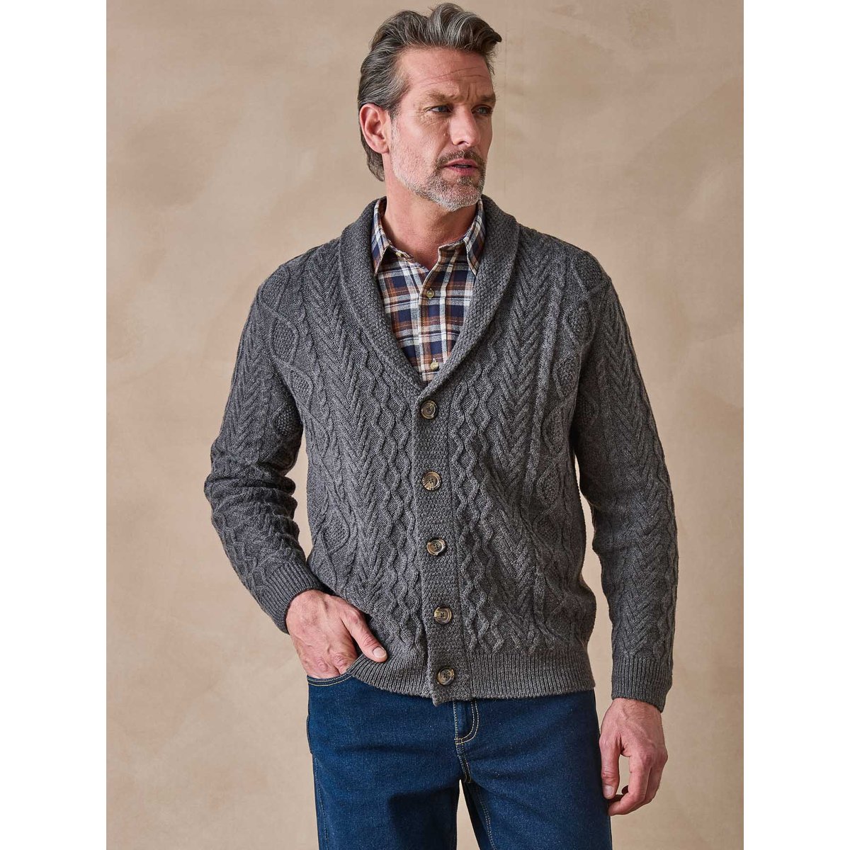Gilet torsadé avec laine gris, DAXON
