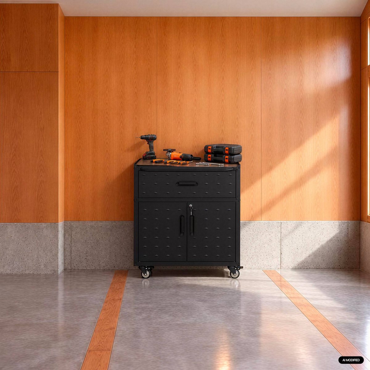 Meuble bas de rangement pour garage avec 2 portes BOBBY noir, SWEEEK