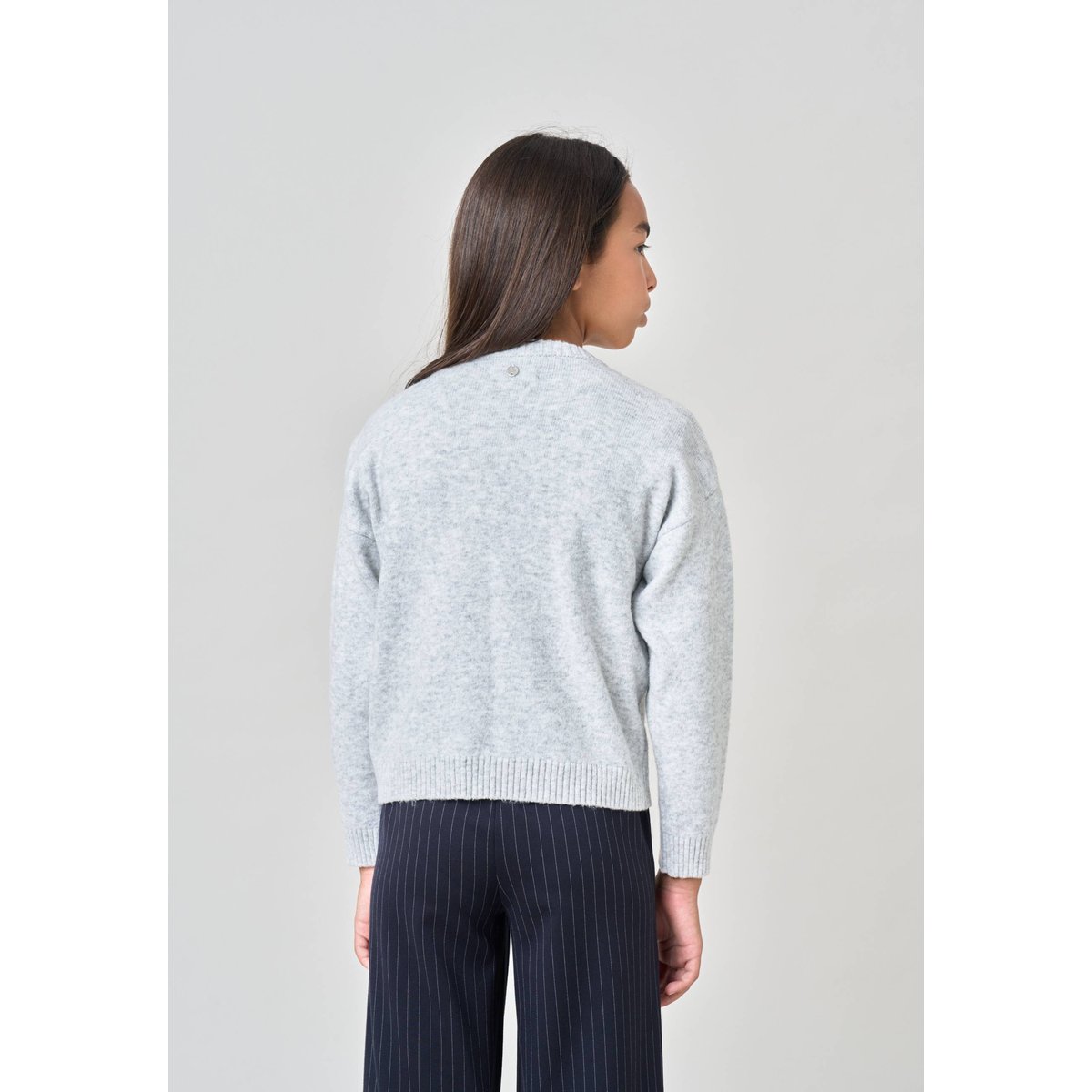 Pull fille maille douce motif ourson SWEATBEAR light grey mel, DEELUXE