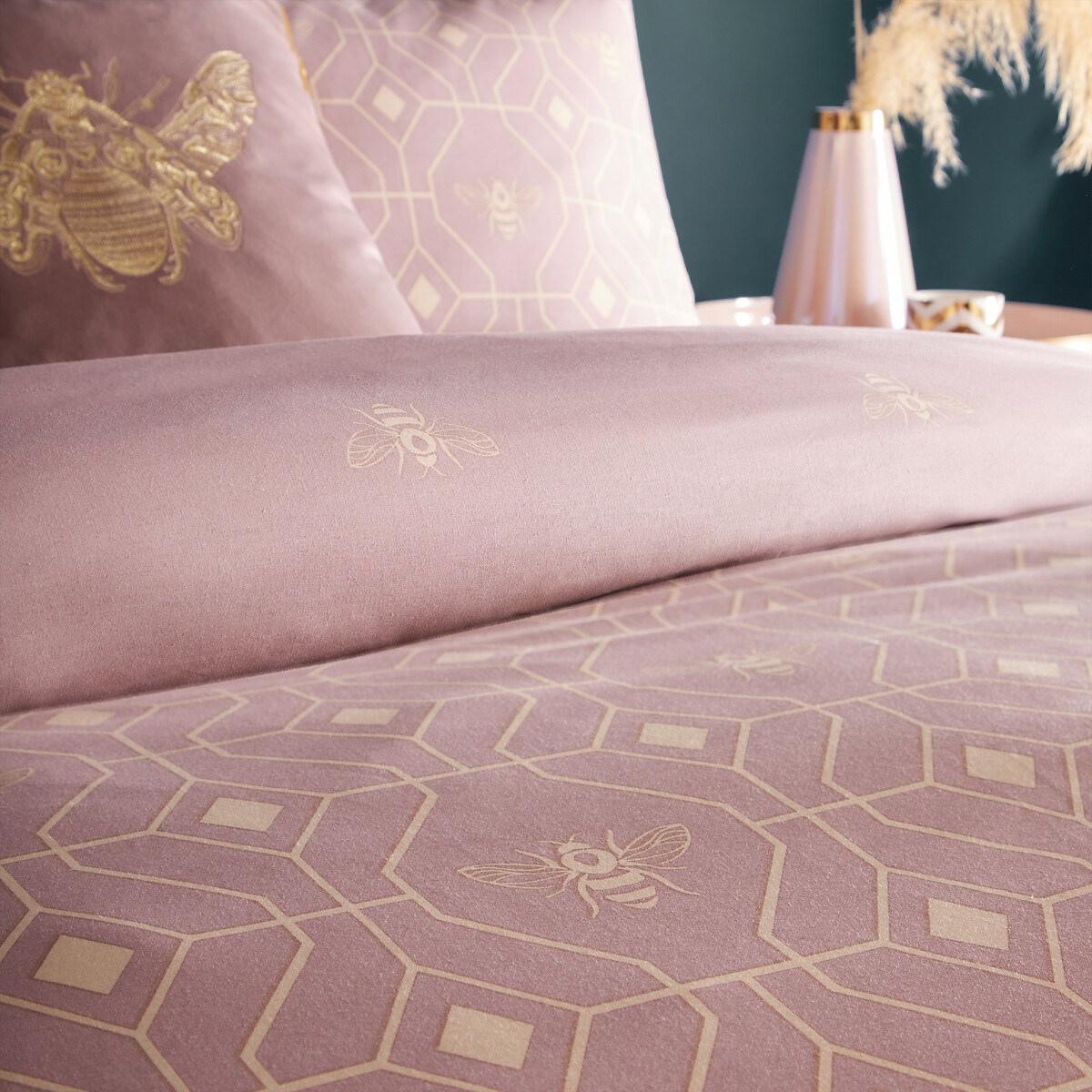 Bee Deco Cotton Mix Duvet Cover and Pillowcase Set blush pink, FURN.