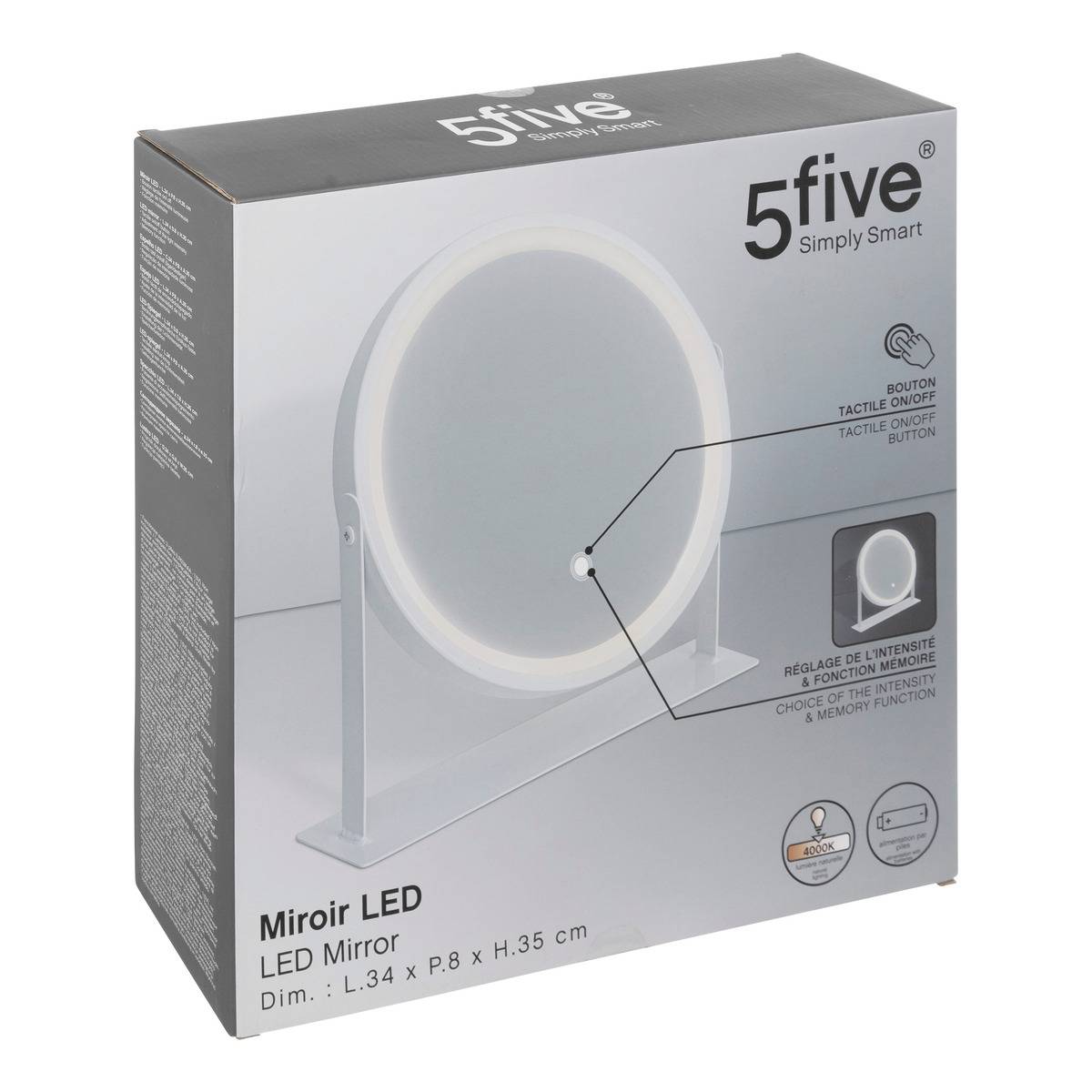 Miroir rond pivotant LED blanc, 5FIVE SIMPLY SMART