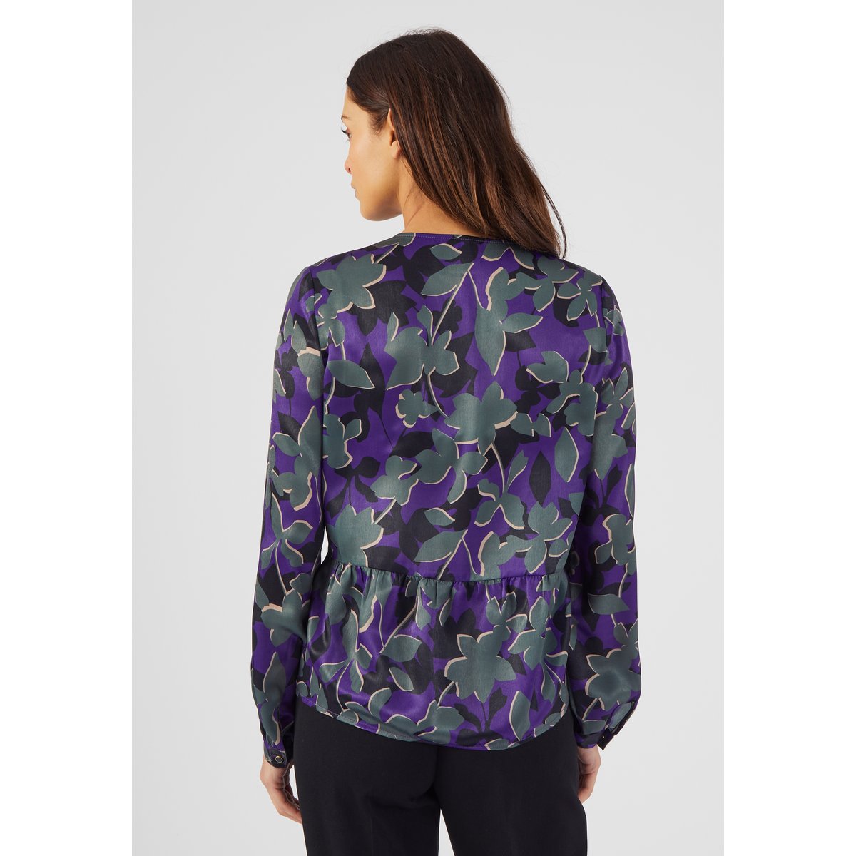 Chemisier satin à basque violet fleuri, DAMART