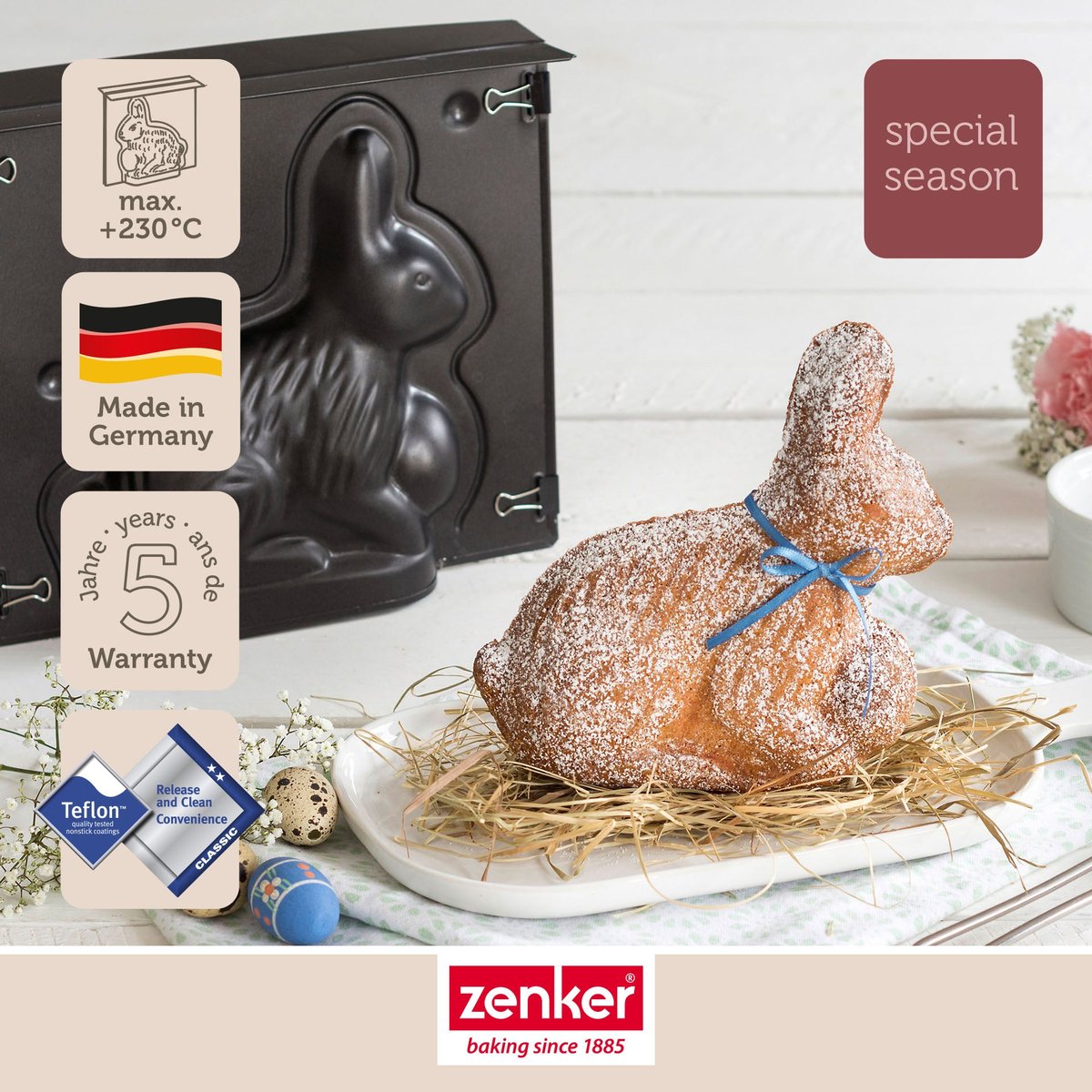 Ensemble de moule lapin de Pâques 3D et 5 emporte-pièces noir, ZENKER