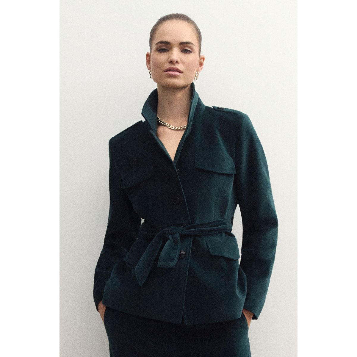 Veste droite velours VOCEANE vert canard, CAROLL