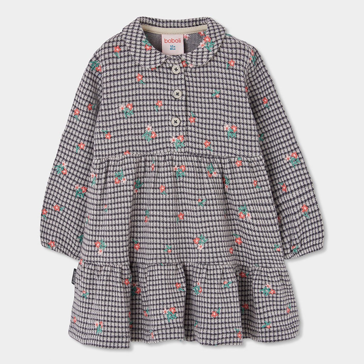 Robe en maille à carreaux et fleurs multicolore, BOBOLI