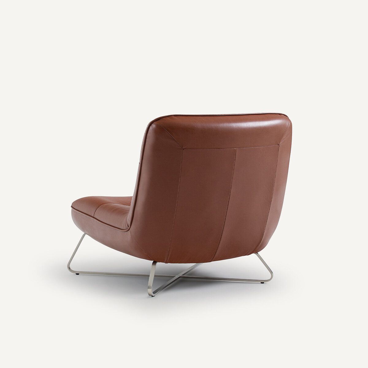 Sillón de piel y níquel satinado, Helma coñac, AM.PM