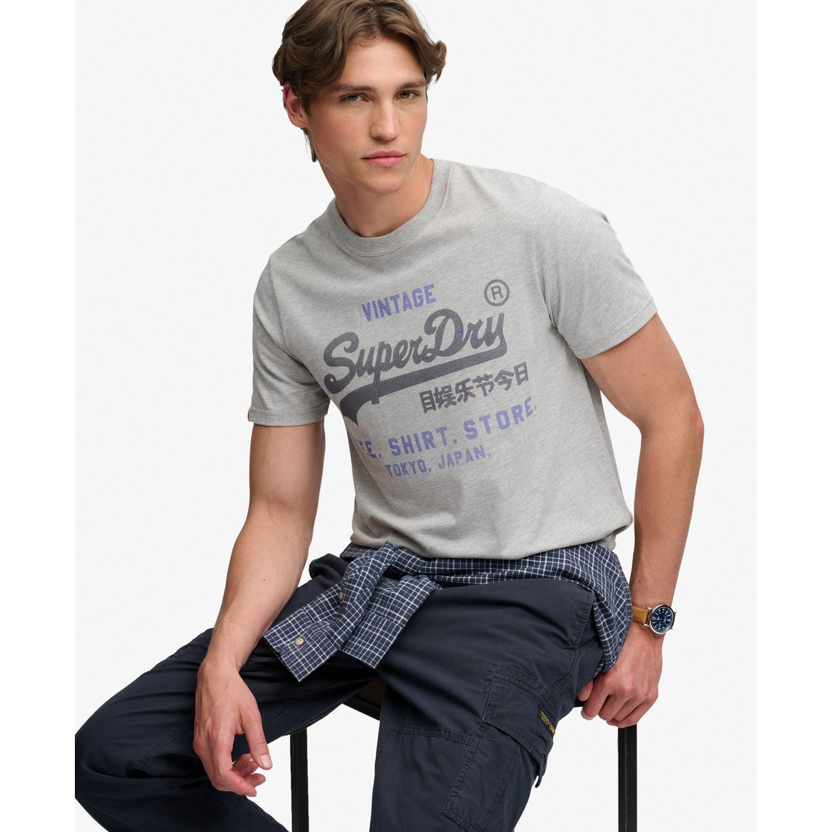 T-shirt décontracté Vintage Logo Heritage gris chiné fac, SUPERDRY
