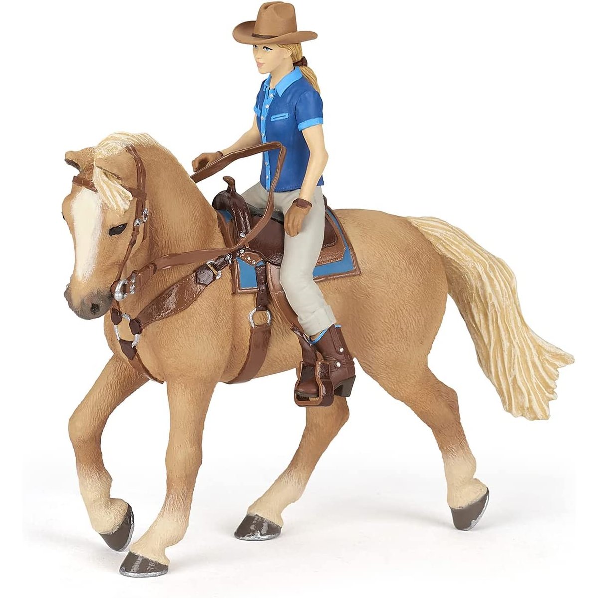 Figurine Cheval western et sa cavalière beige, PAPO