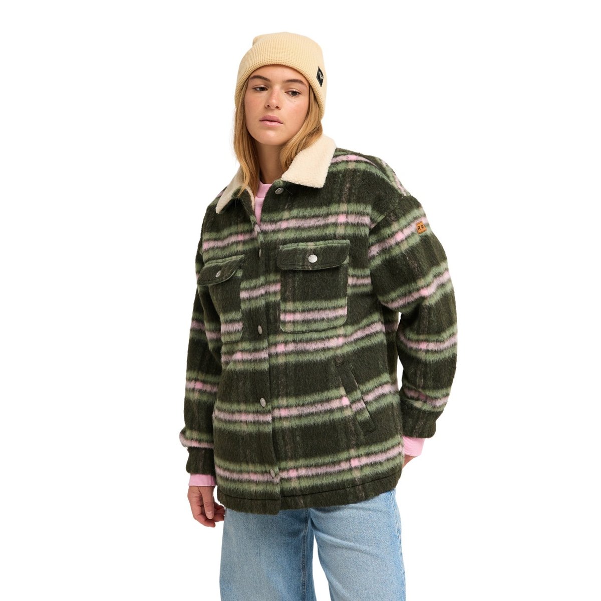 Manteau à carreaux style chemise PASSAGE OF TIME. vert oil green chalet plaid, ROXY