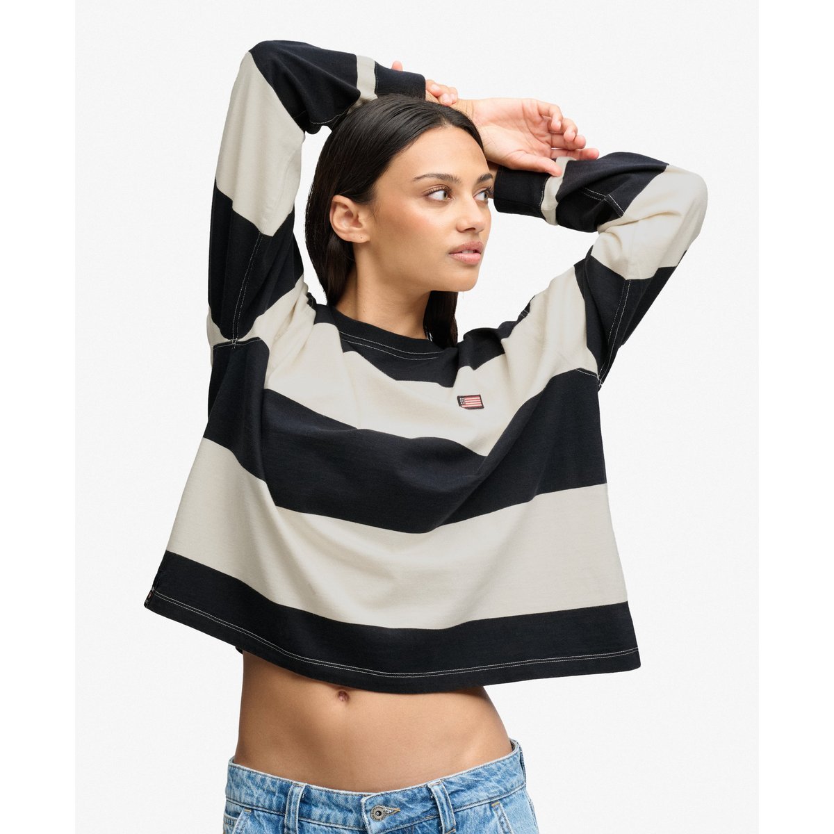 Sweat Athletic Essentials Rayé Coupe Oversize bleu, SUPERDRY