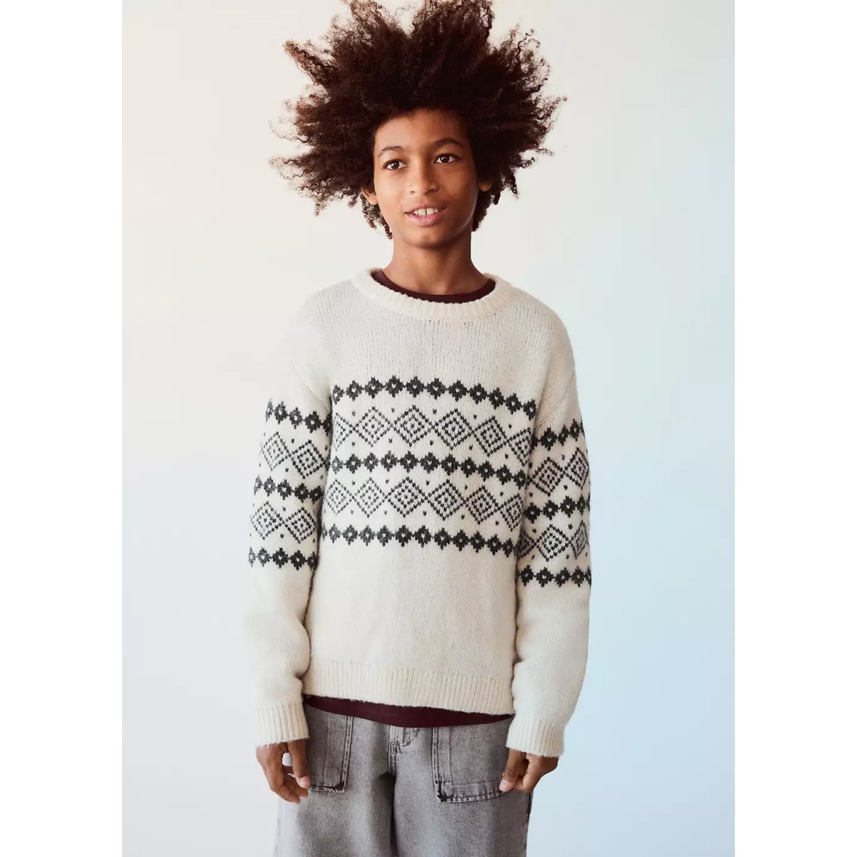 Pull en maille frise beige, MANGO KIDS