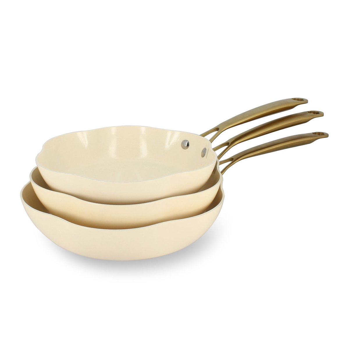 Set de 3 poêles en aluminium recyclé, DAHLIA beige, MENASTYL