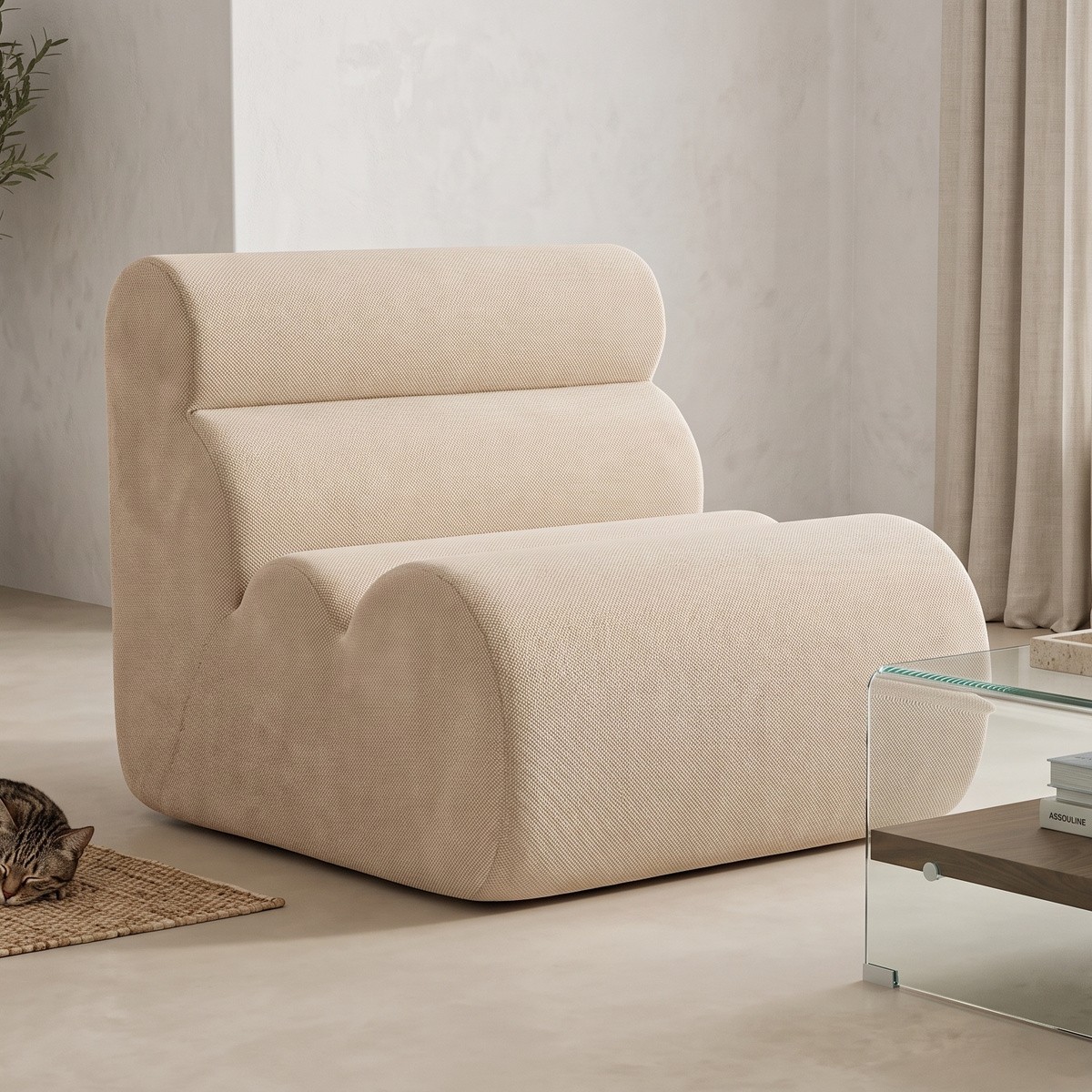 Chauffeuse compressée en tissu chenille - BILLIE beige, HOMIFAB