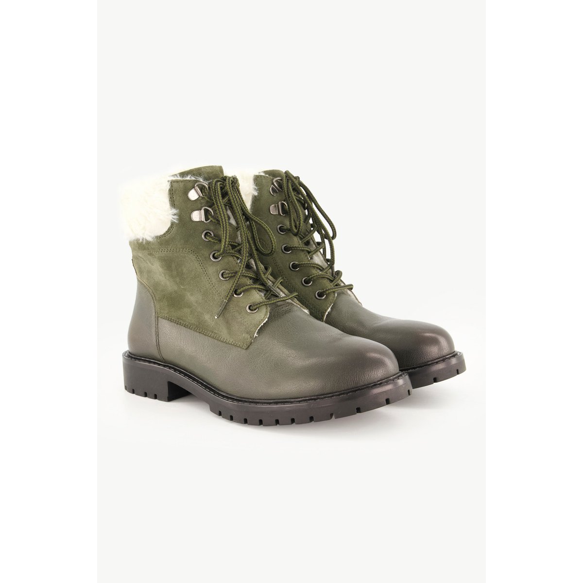 Bottines en cuir, tige textile, largeur H , pied large olive verte, ULLA POPKEN