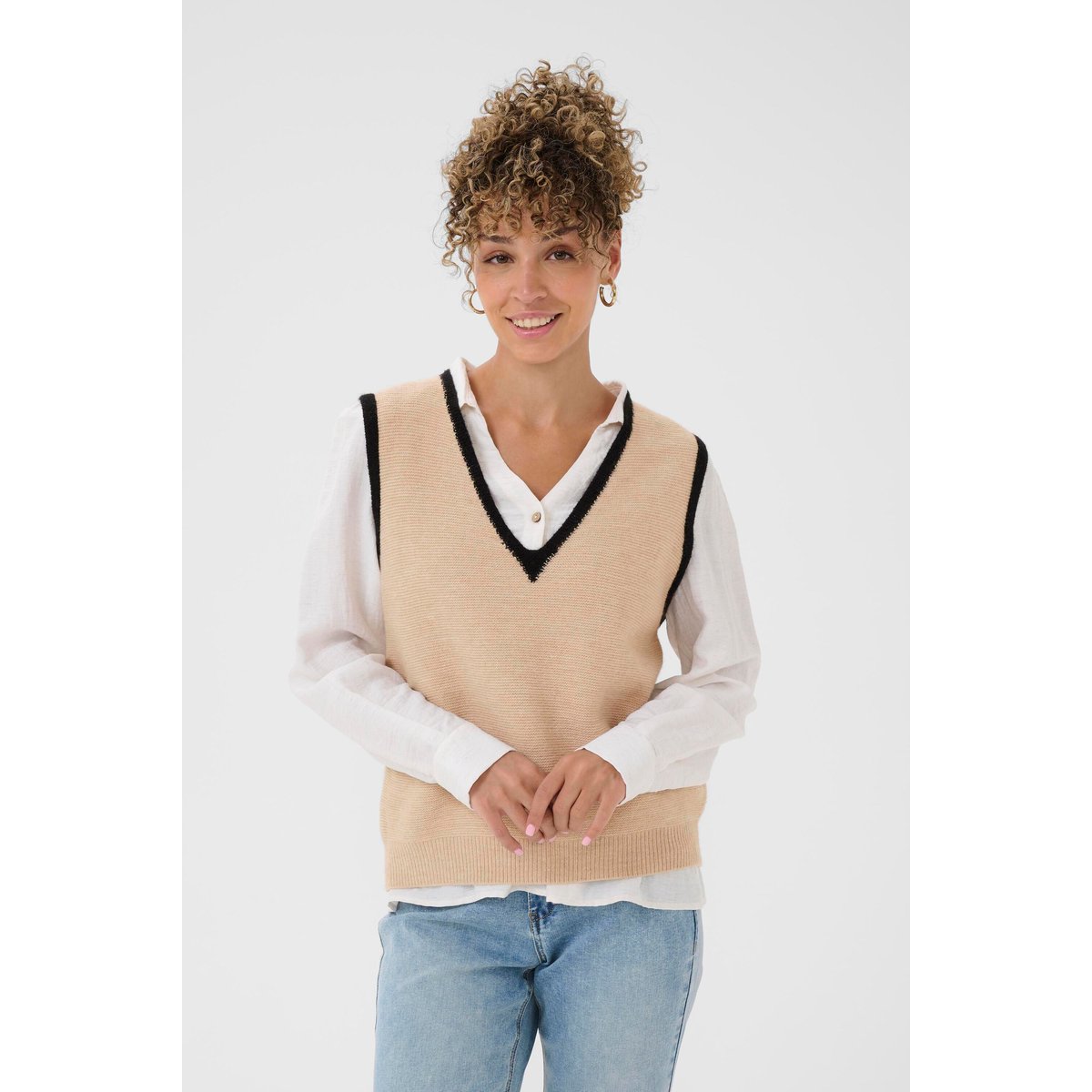 Manteau tricoté beige oat melange, CREAM
