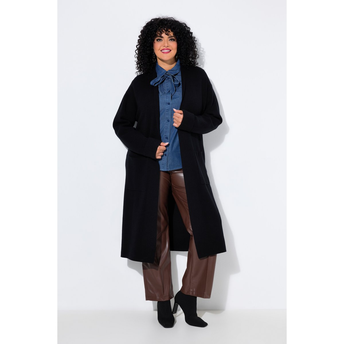 Cardigan long, coupe oversize sans fermeture noir, ULLA POPKEN