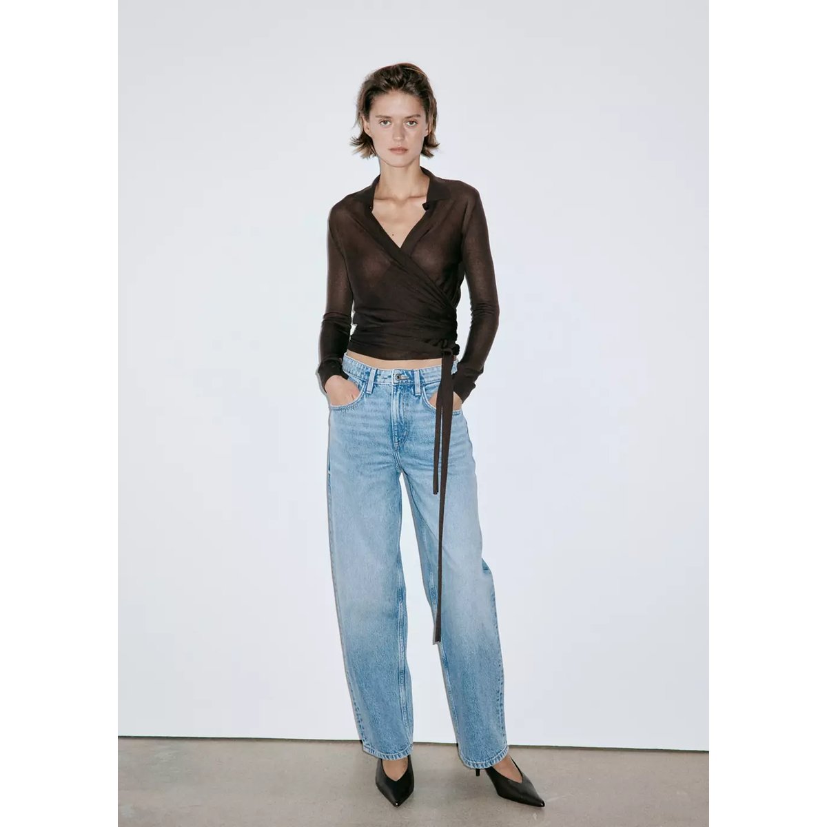 Jean balloon taille haute bleu moyen, MANGO