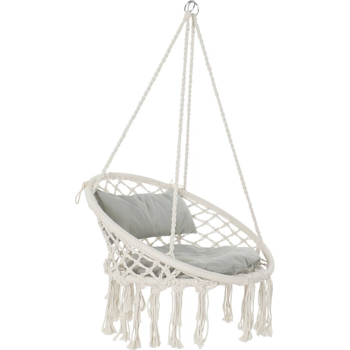 Chaise suspendue extérieure en coton gris épuré avec touches de bambou, RECOLLECTION