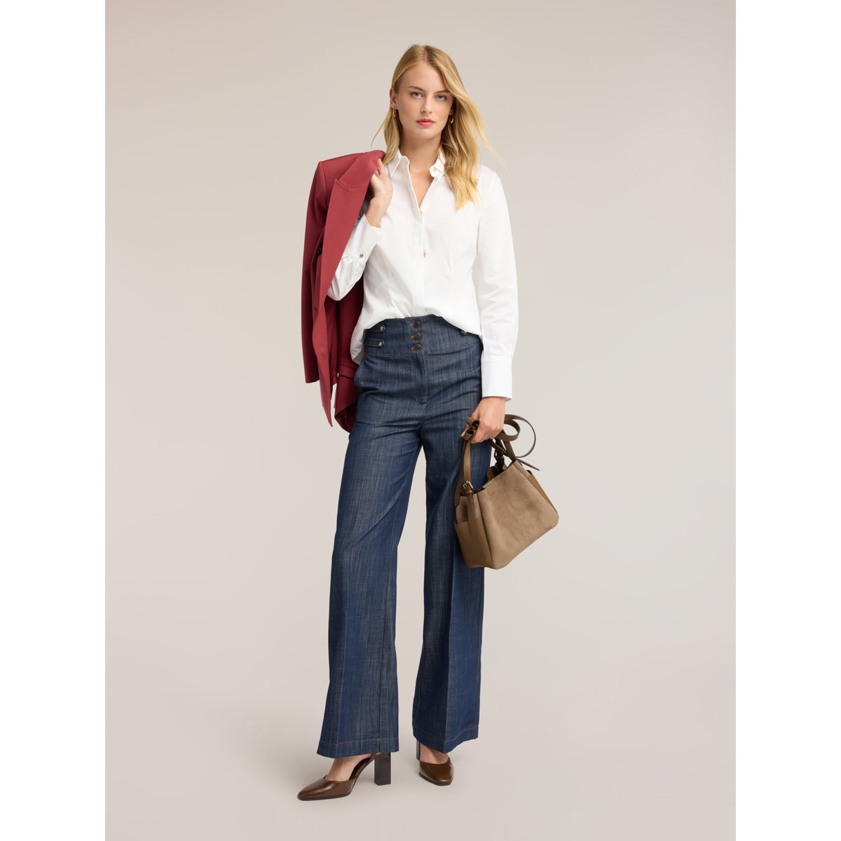 Jean palazzo taille haute avec pli bleu, MOTIVI