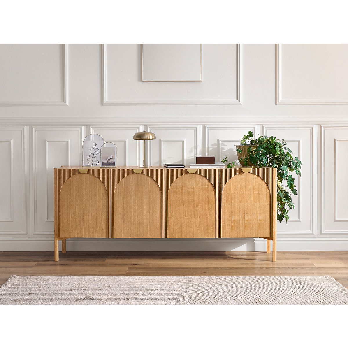Buffet bas en placage 4 portes 178 cm, LOLA marron clair, BOBOCHIC