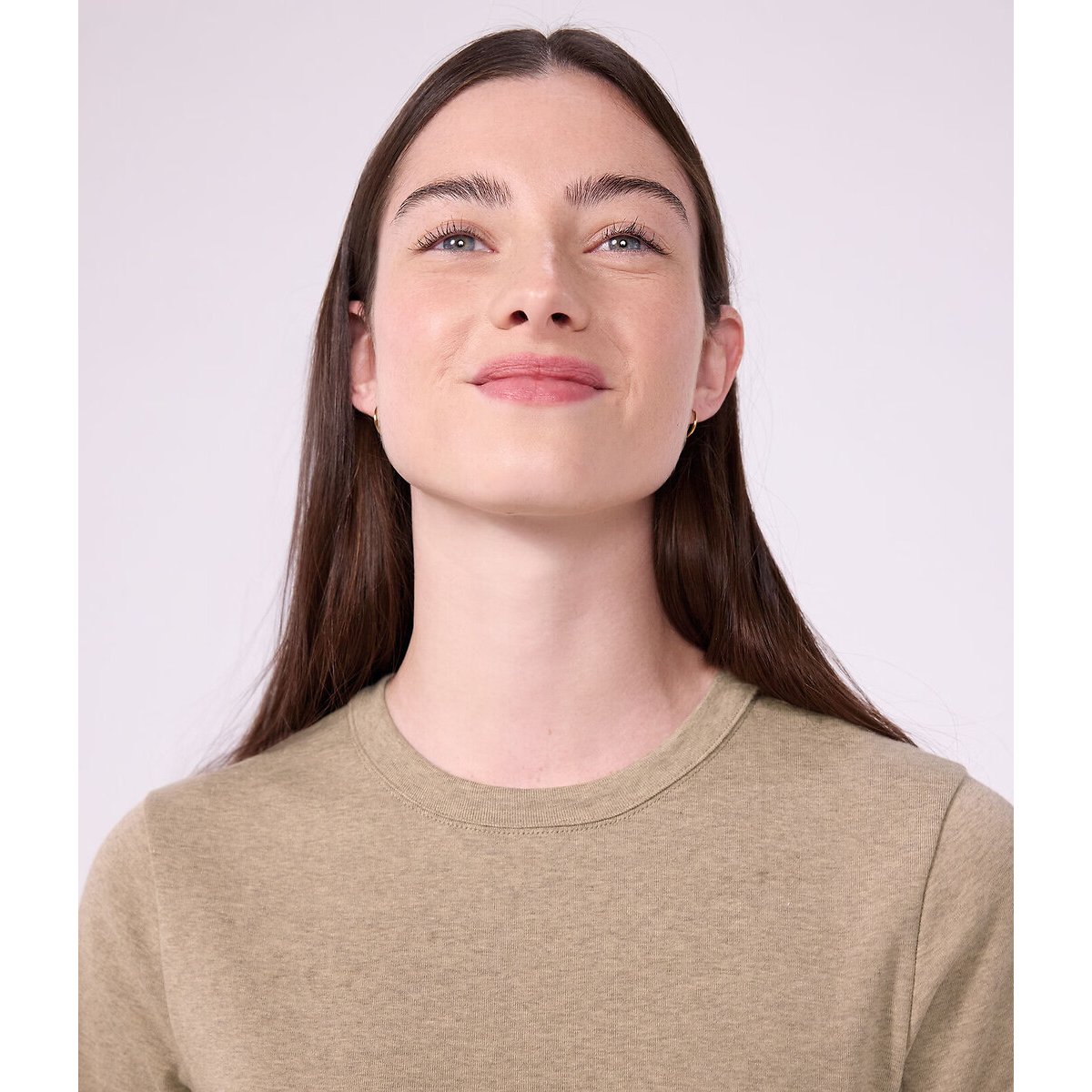 Camiseta con cuello redondo, manga corta beige , PETIT BATEAU