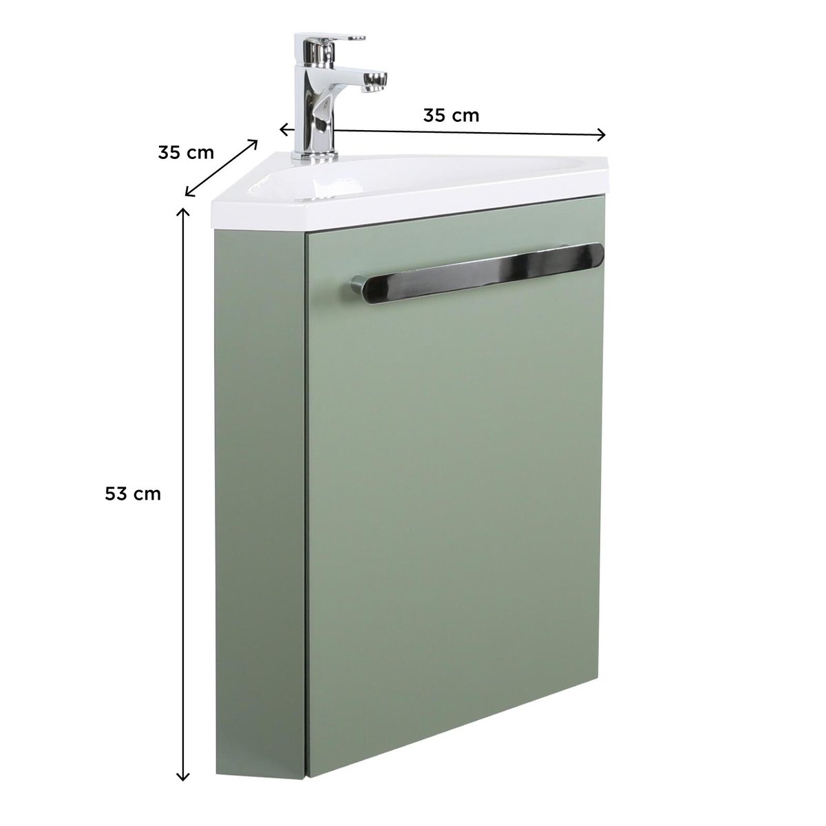 Meuble lave-mains d'angle suspendu SKINO vert satiné, MOB IN