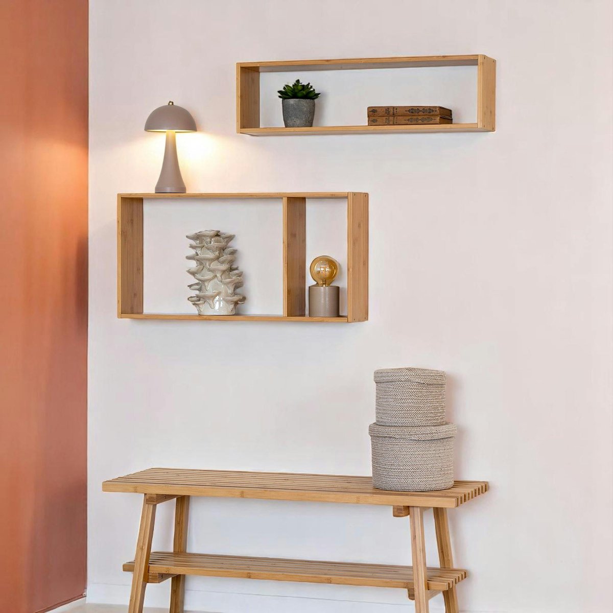 Etagère murale cadre en bambou, 2 espaces TALLINN bois naturel, PIER IMPORT