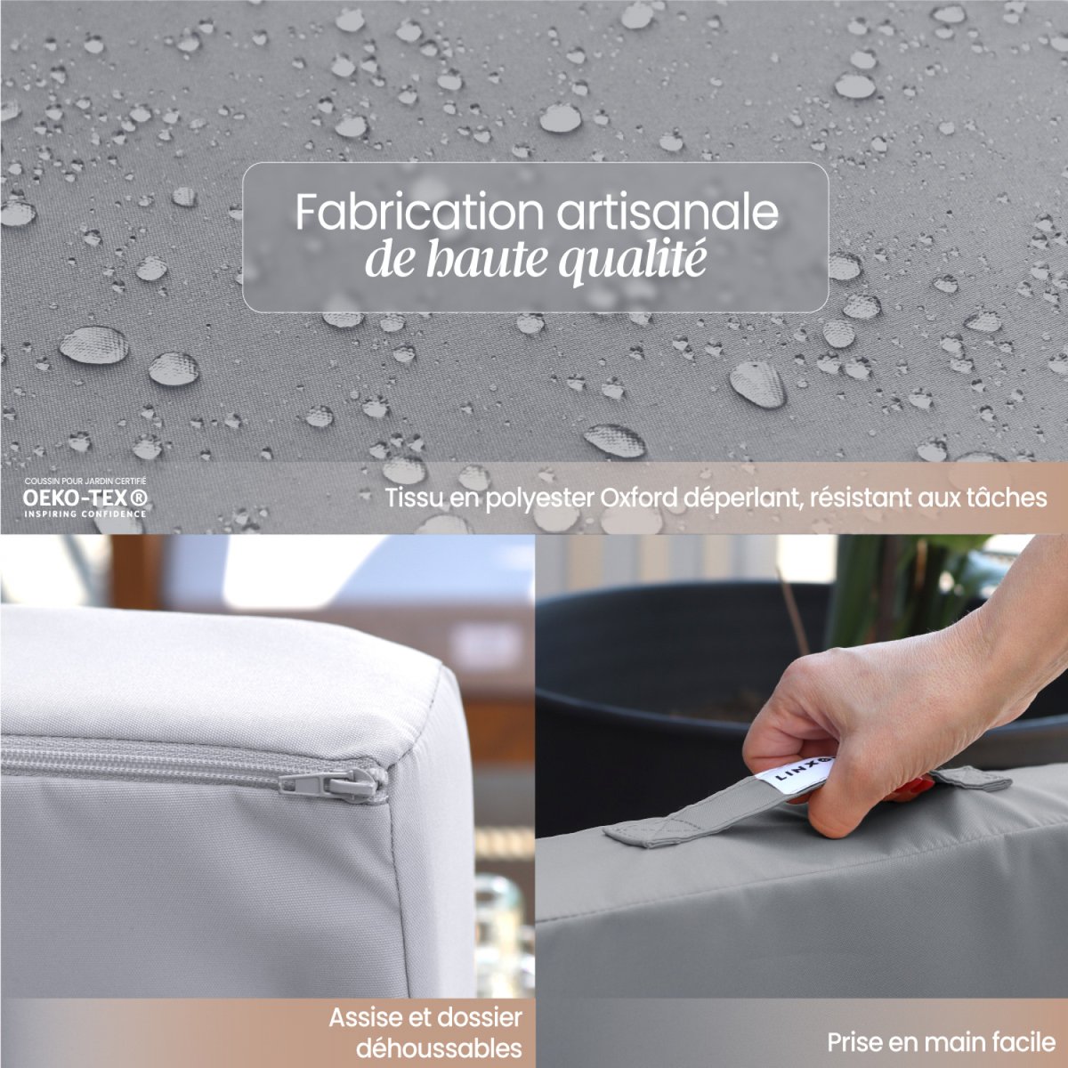 Kit de coussins pour salon de jardin déhoussables - 60 x 60 cm gris clair, LINXOR