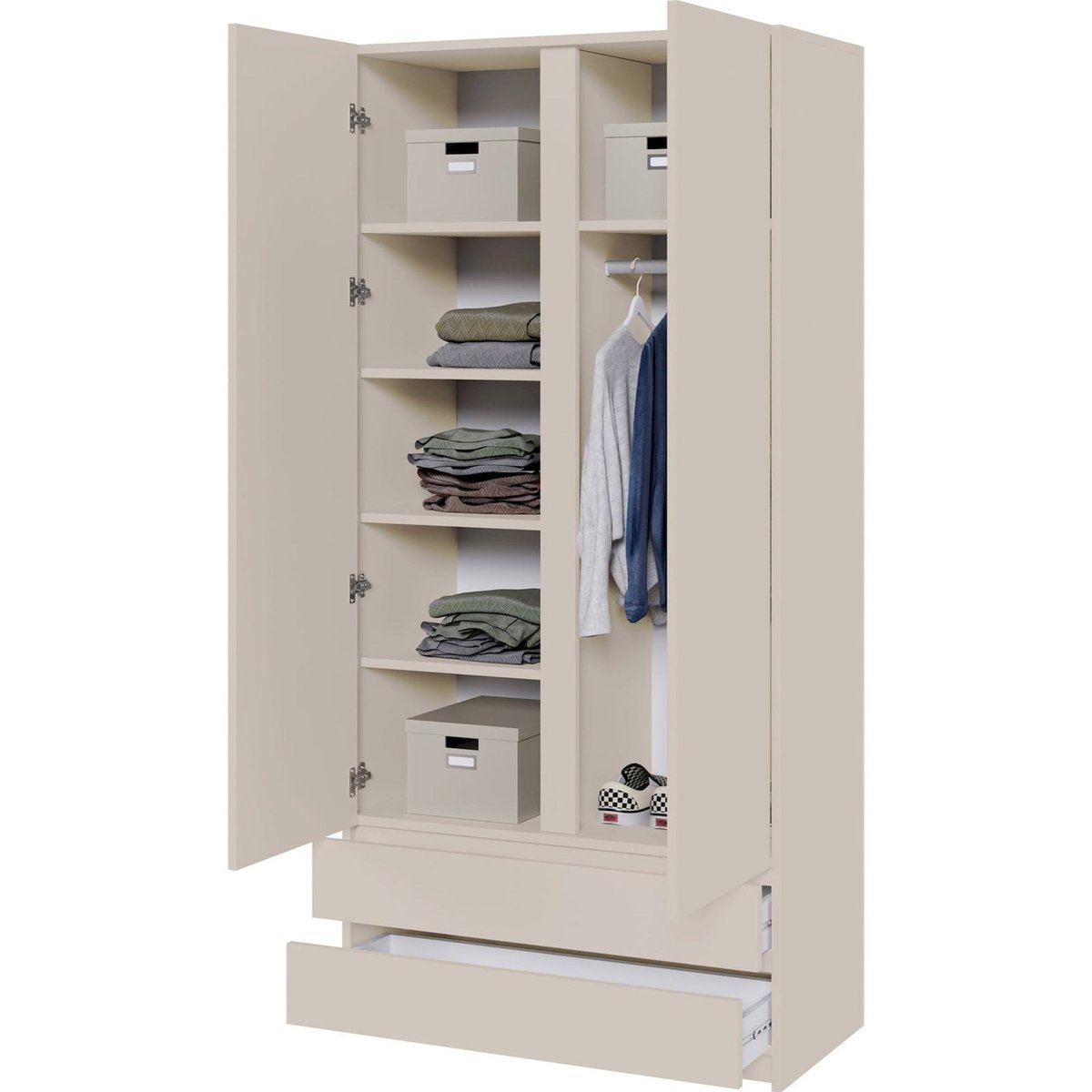 Armoire 2 portes 2 tiroirs collection BEMMI cachemire, RECOLLECTION