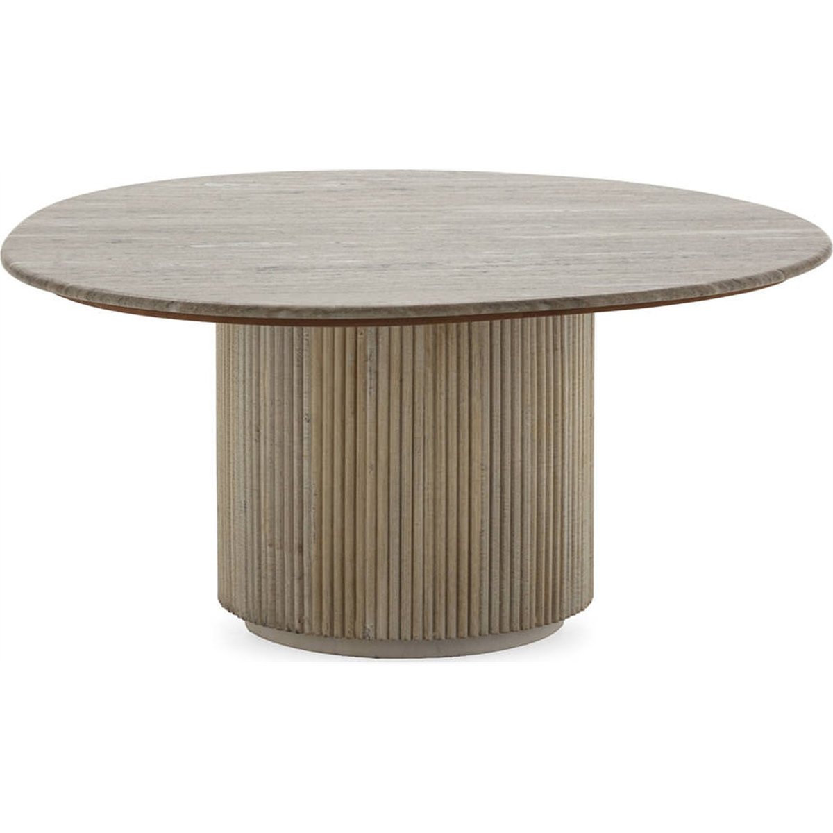Table basse ronde en marbre et manguier gris et naturel blanc lavé, RECOLLECTION