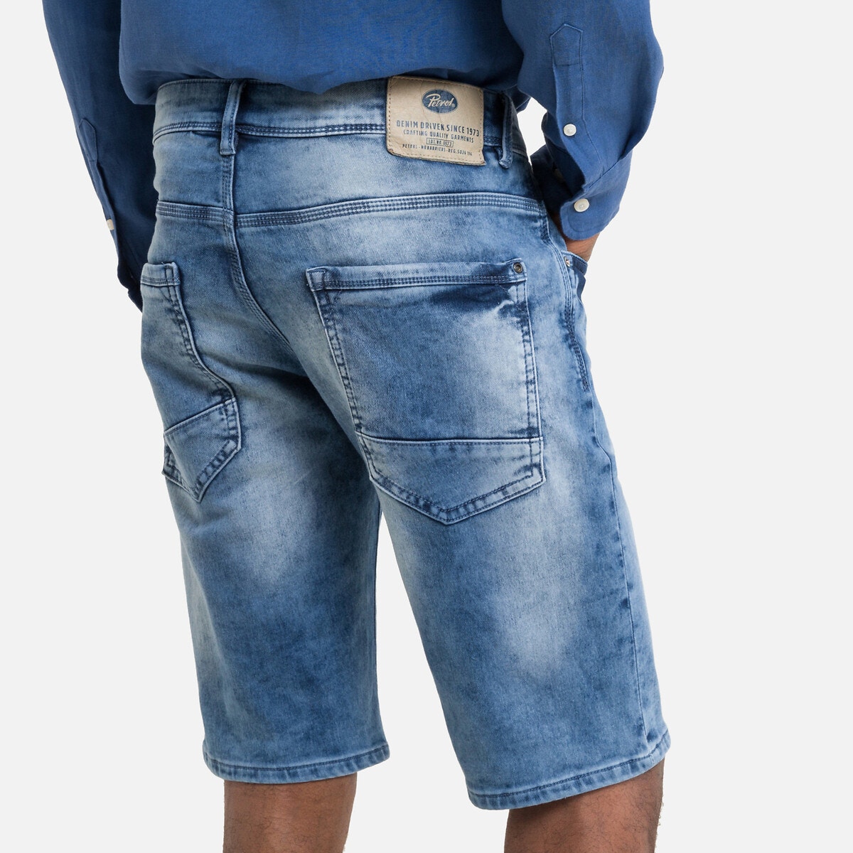 Short en jean droit stretch bleu used, PETROL INDUSTRIES