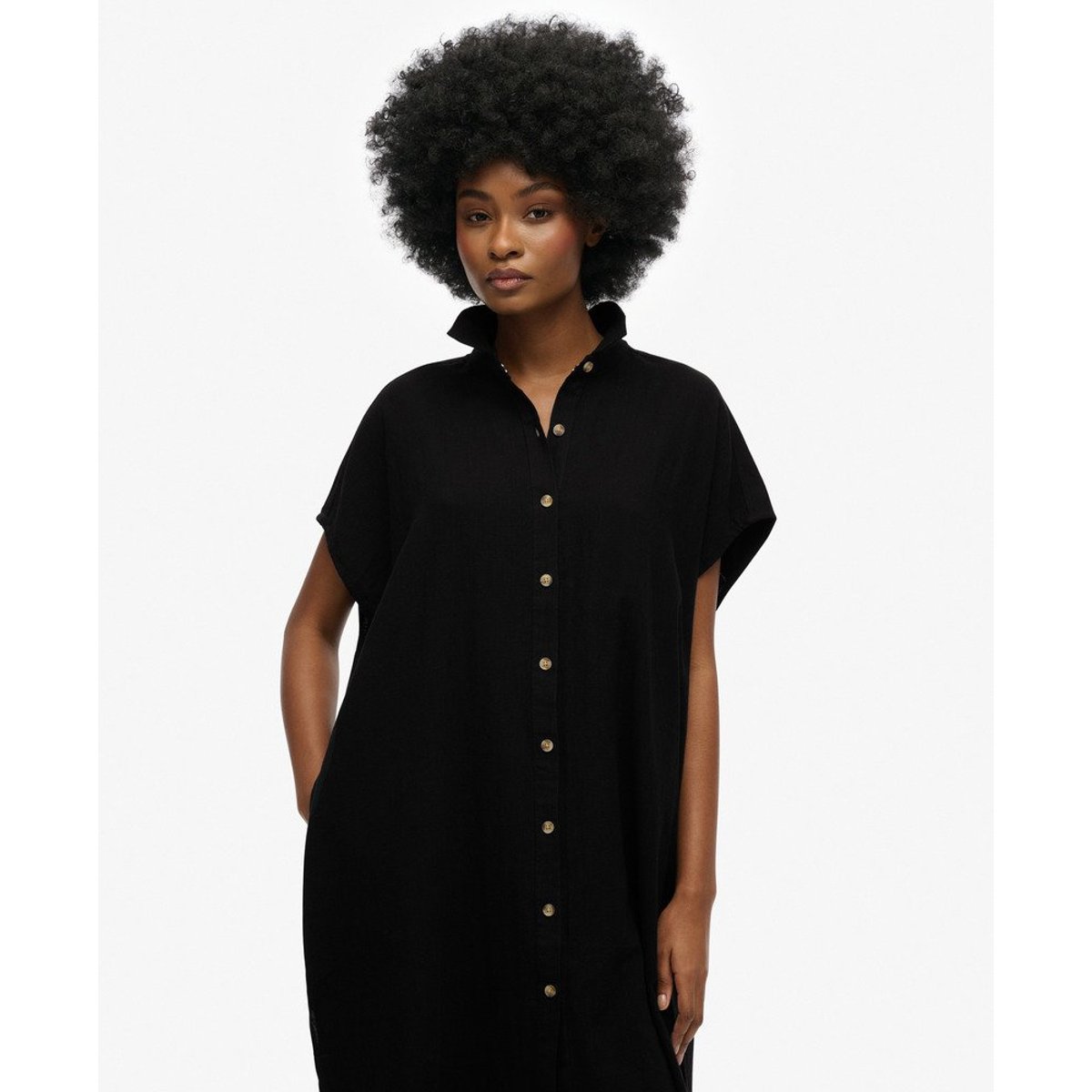 Robe chemise mi-longue oversize noir, SUPERDRY