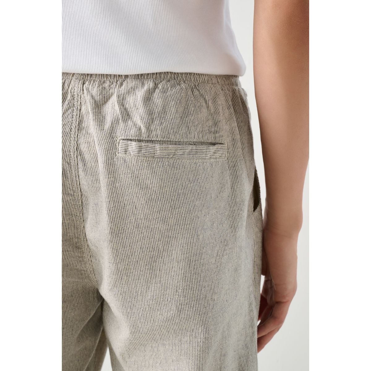 Pantalon en lin et coton à rayure écru/marron champignon, NEXT