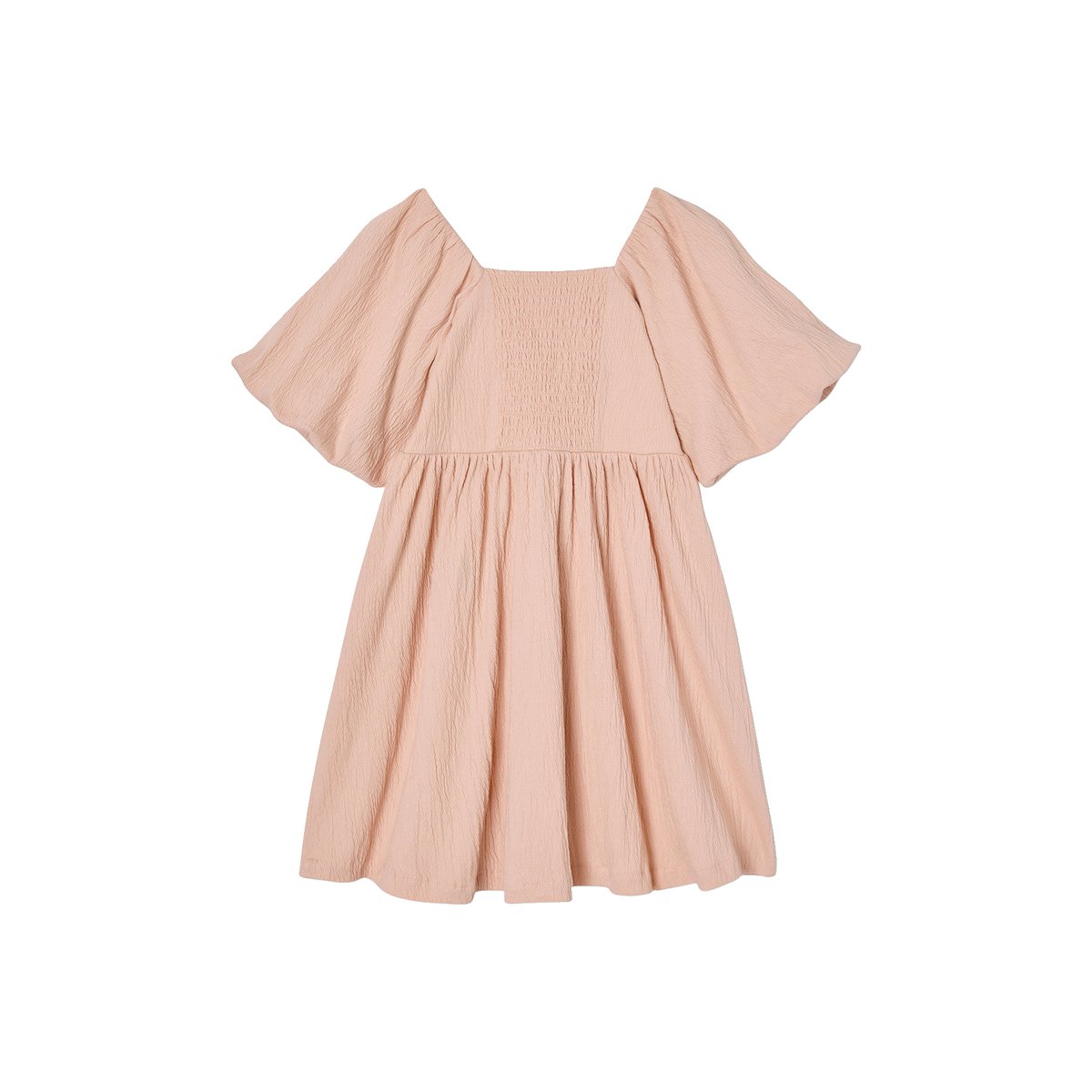 Robe cérémonie smocks dos en tissu reliéfé rose pâle, VERTBAUDET