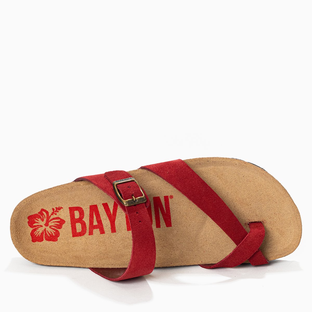 Tongs en cuir suédé DIANE rouge, BAYTON