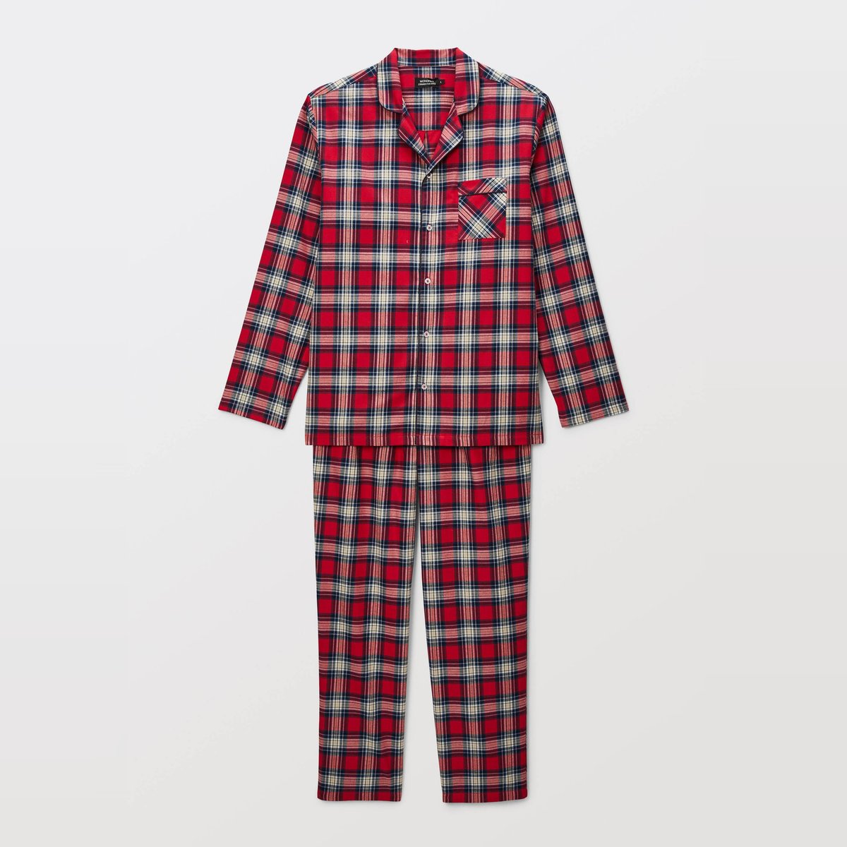 Pyjama manches longues et pantalon en flanelle. rouge, MONOPRIX