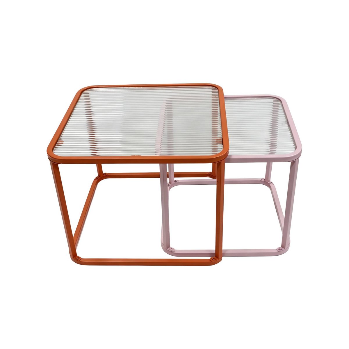 Tables gigognes métal et verre strié TANO ecru, SWEEEK