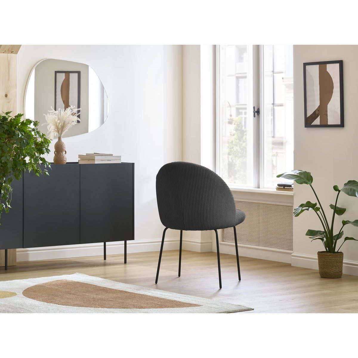 Chaise velours côtelé, LALIE gris foncé, BOBOCHIC