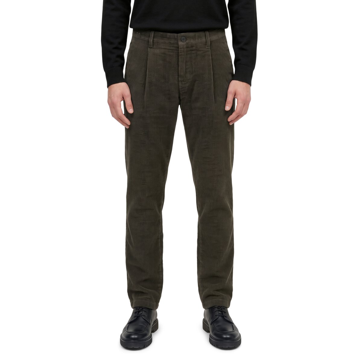 Pantalon en velours côtelé modèle Osby, à plis et coupe fuselée en pur coton biologique noir, MARC O'POLO