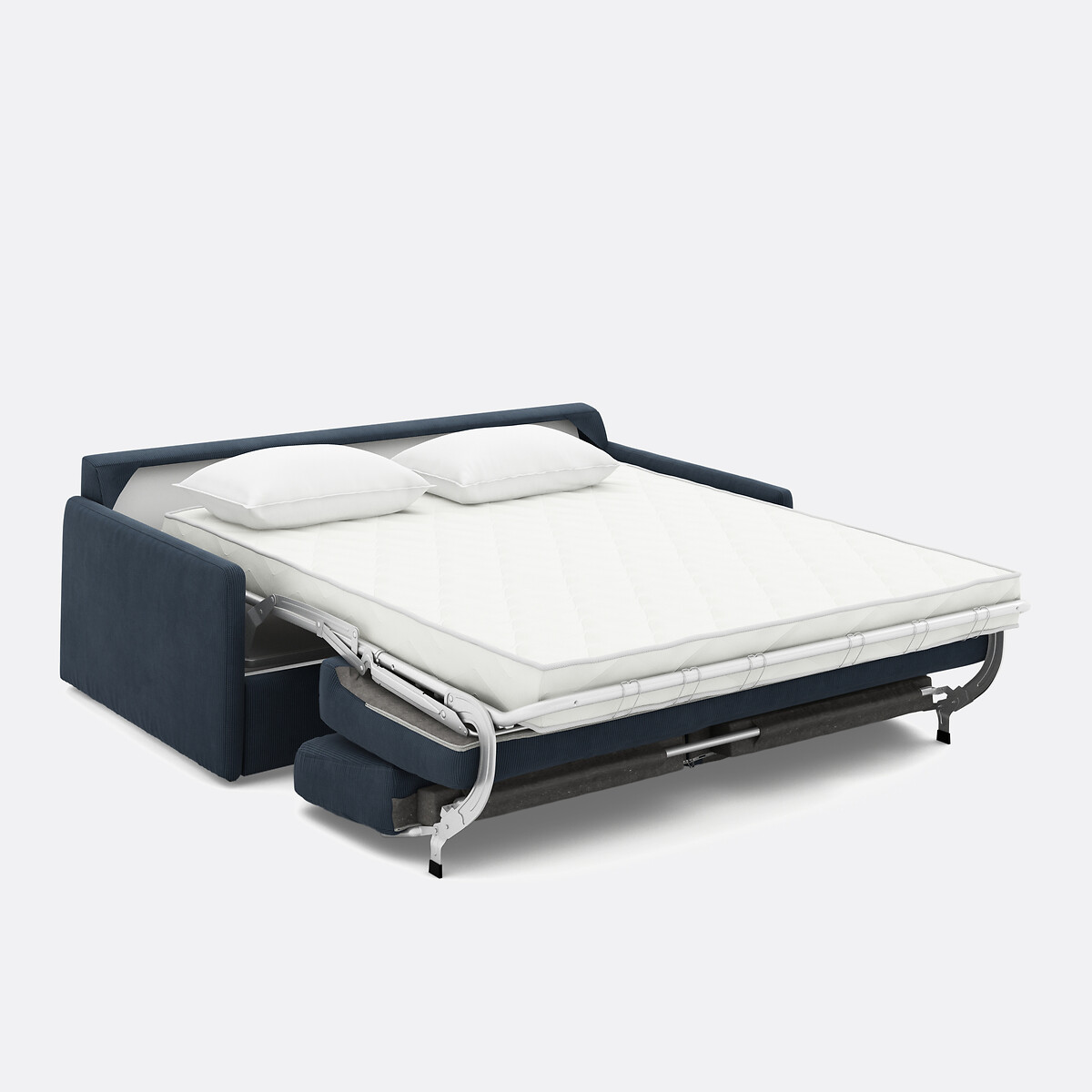 Canapé convertible, mousse, en velours côtelé fines côtes, MARTA bleu nuit, LA REDOUTE INTERIEURS