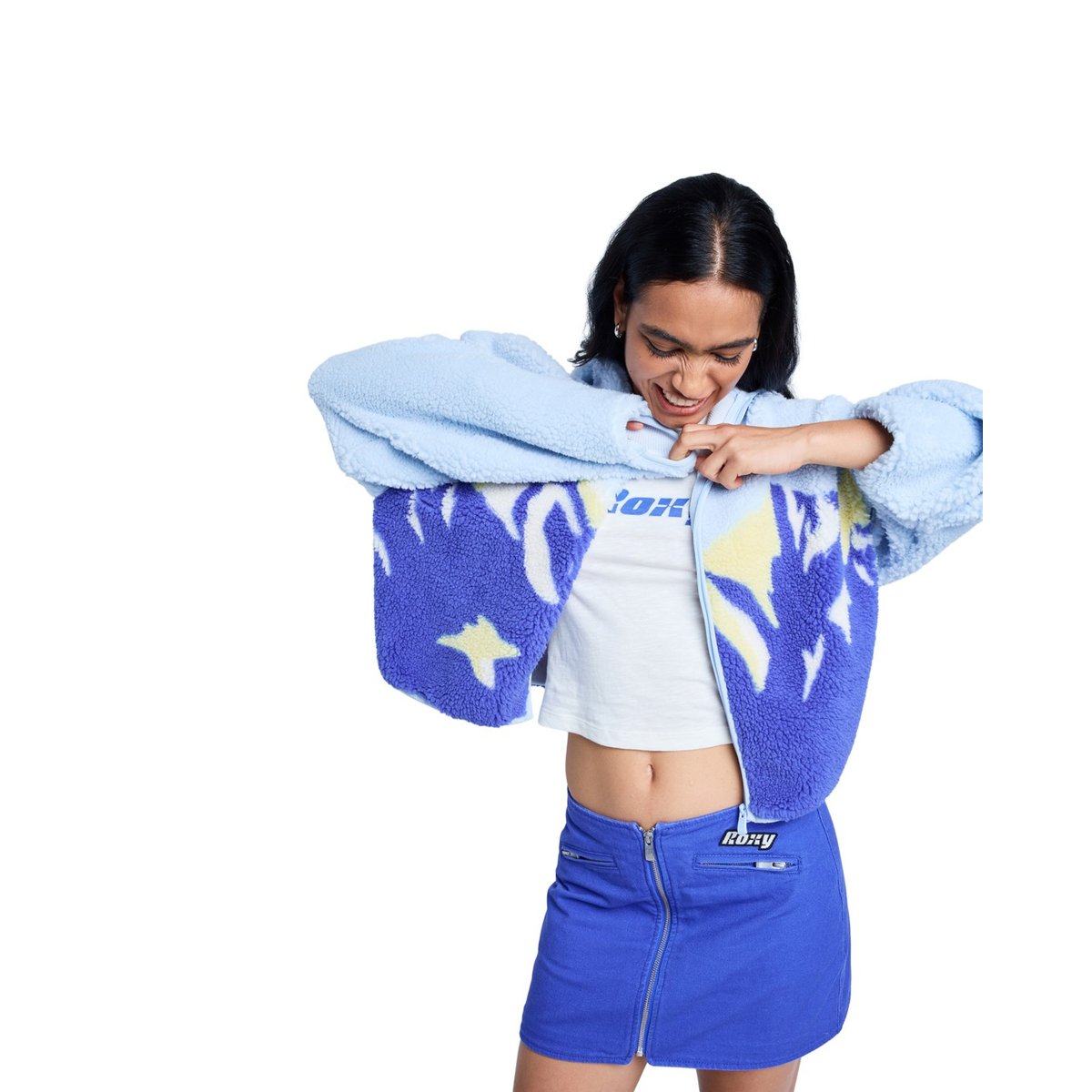 Sweat à capuche entièrement zippé en polaire PRINT POLAR. bleu ice water, ROXY