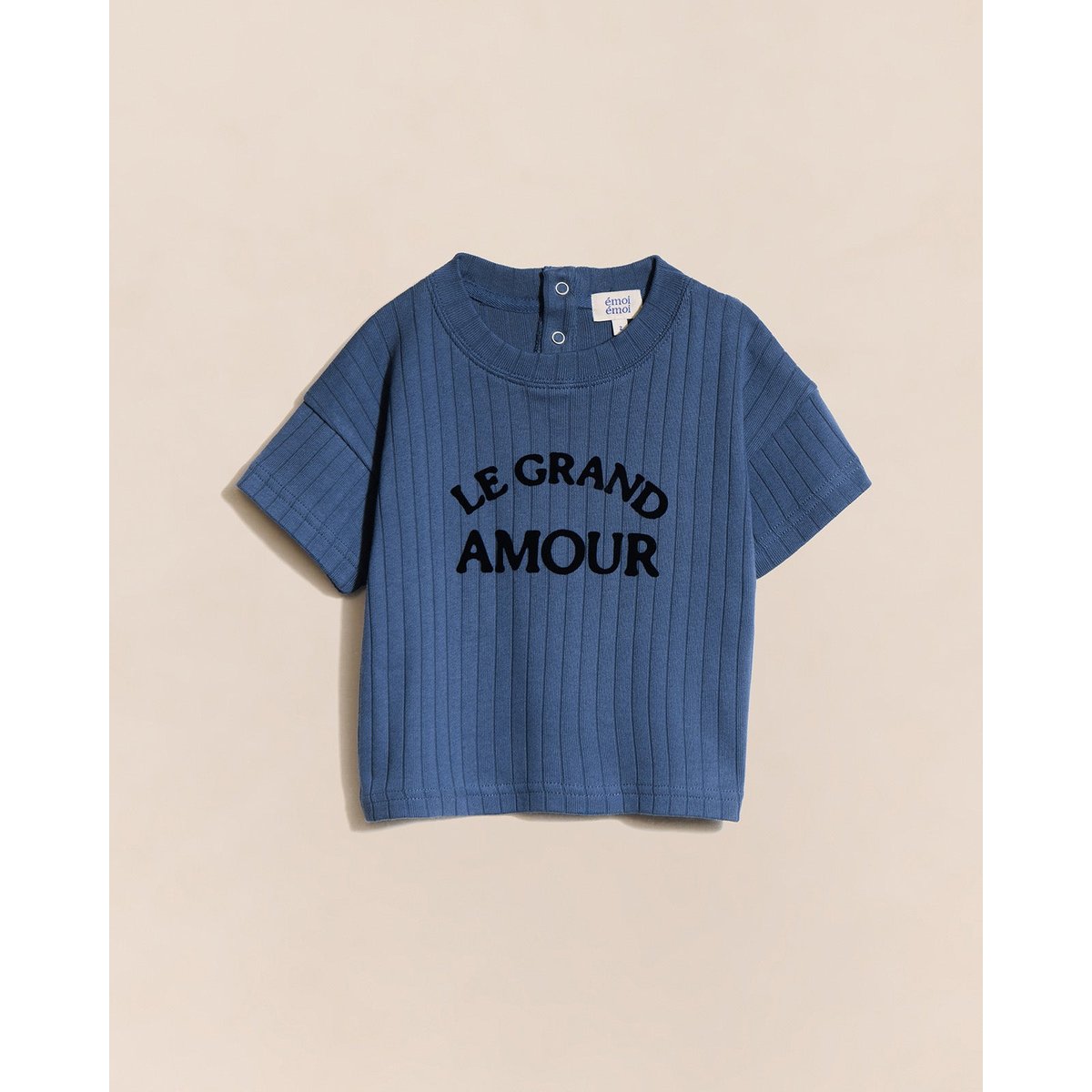 T-shirt imprimé velours en coton bio, LE GRAND AMOUR bleu - bleu lac, EMOI EMOI