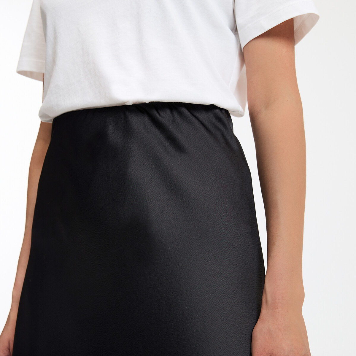 Jupe midi évasée en satin mat à taille élastiquée noir, LA REDOUTE COLLECTIONS