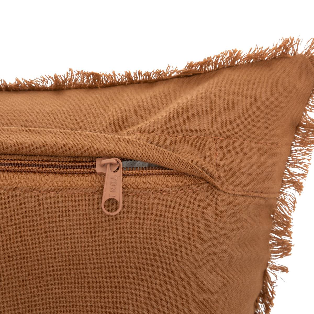 Coussin déhoussable à franges WIDDY terracotta, ATMOSPHERA