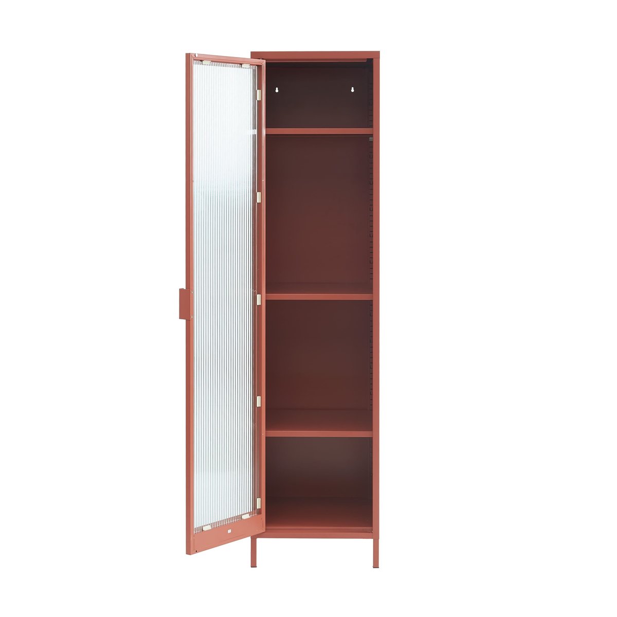Vestiaire en acier et porte en verre cannelé terracotta / tcx 18-1434, PANTONE