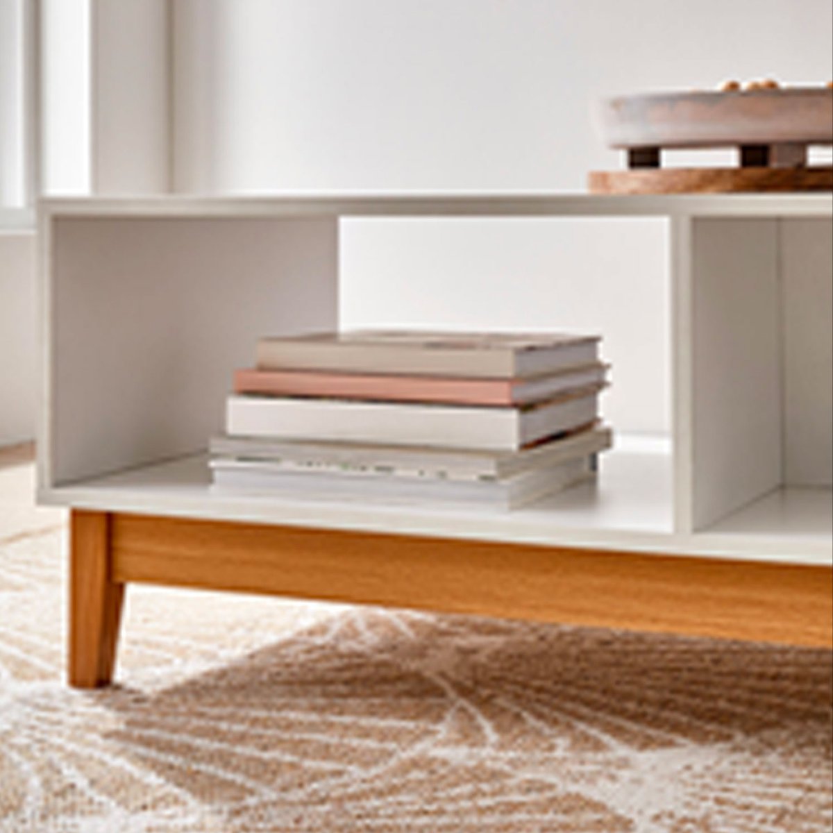 Table basse blanc et bois 110x50x40cm blanc, WADIGA