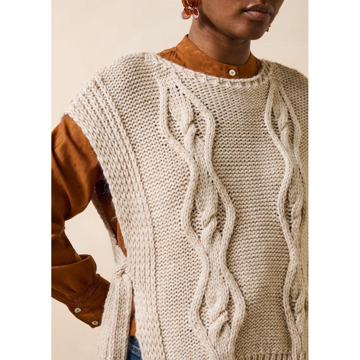 Pull manches courtes col bateau greige, LA FEE MARABOUTEE