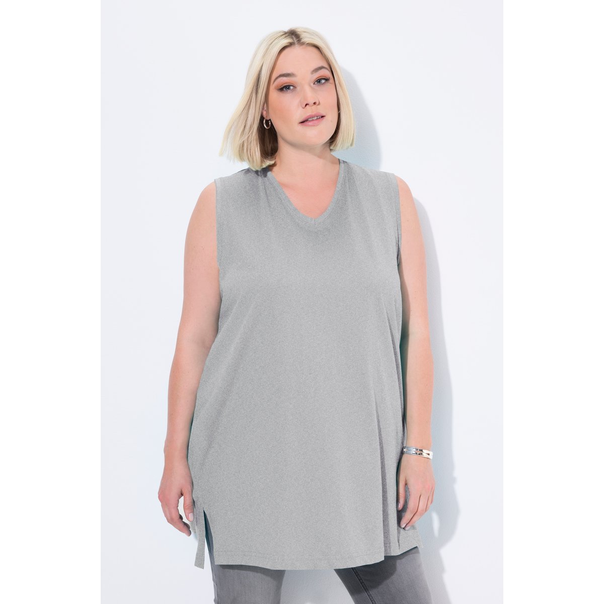 Débardeur à col V gris clair chiné, ULLA POPKEN