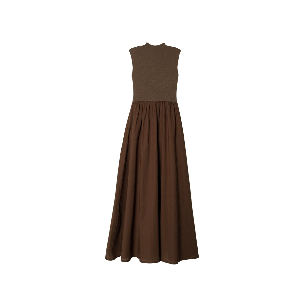 Robe marron avec haut en maille et jupe longue en tissu plat marron, THE-ARE